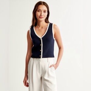 Abercrombie & Fitch Mara Button-Up Sweater Vest in Navy